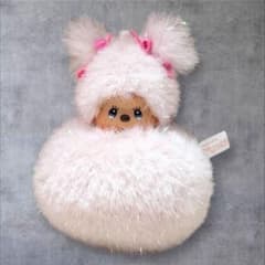 希少 モンチッチ 雪だるま リボンラメピンク ぬいぐるみキーホルダー