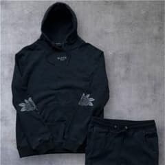 超高級ブランド BLVCK paris セットアップ 花刺繍 黒 スウェット