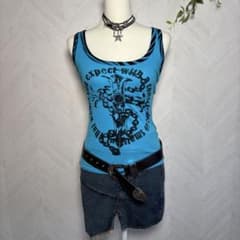 d.i.a. 平成ギャルy2k バックオープンゼブラ柄十字架英字タンクトップ