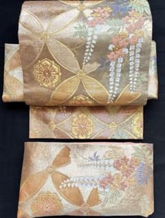 美品 藤の花 金 七宝紋様 正絹 袋帯 二重太鼓 作り帯 - メルカリ
