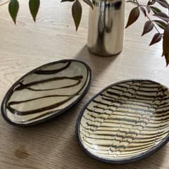 民藝 スリップウェア 楕円形 オーバル 皿2枚セット 手仕事 - メルカリ