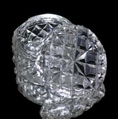 オールド・バカラ 珍品 丸型 切子蓋物 ダイヤモンドカット×格子柄