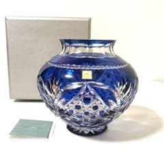 未使用 美品 カガミクリスタル 江戸切子 花瓶 笹葉麻葉紋 伝統工芸士