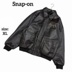 希少】 スナップオン レザージャケット 本革 刺繍ロゴ XL ダーク