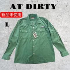 新品未使用】AT DIRTY長袖シャツ コーデュロイ L グリーン刺繍両面ロゴ