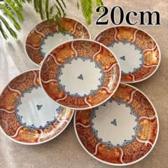 献上古伊万里 大皿 5枚セット 多用皿 約20cm 赤 レッド 金彩 波佐見焼