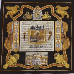 HERMES エルメス スカーフ カレ90 大判 黒 黄 ゴールド 音符 - メルカリ