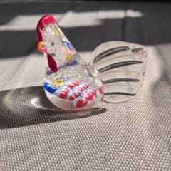 ガラス製鶏の置物 イタリアムラーノミルフィオリ アンティーク
