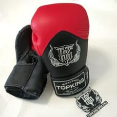 未使用TOPKING8ozツートンカラーボクシンググローブ 本皮 黒レッド