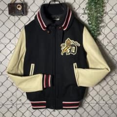 DUFFER スタジャン 本革 ジップアップ 襟付 リブライン くるみボタン M