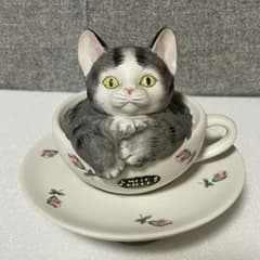 猫のオルゴール ティーカップ 陶器 加藤工芸 昭和レトロ 曲名 メモリー