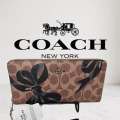 COACH 長財布 シグネチャー ブラックリボン柄cz326アウトレット品