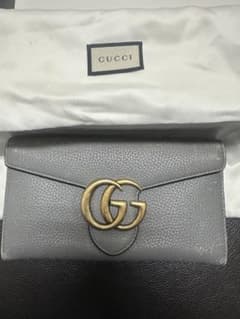 美品✨グッチ 長財布 ビックマーモント GG レザー グレー ロゴ