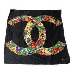美品 CHANEL シャネル 大判 スカーフ ココマーク ジュエリー チェーン