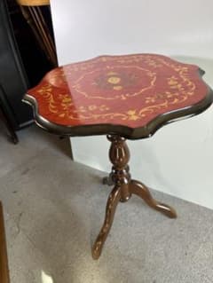 イタリア製 象嵌サイドテーブル 花台 クラシック 木製 輸入家具 当時物