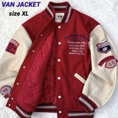 ✨フルデコ・XL✨VAN JACKET スタジャン レザー切替 ワッペン 赤