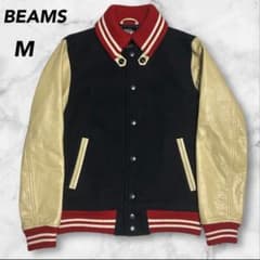 美品 ビームス スタジャン 袖レザー 牛革 ファラオ ドンキー 紺