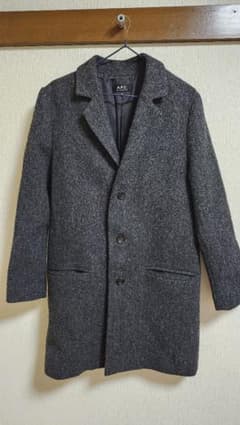 APC チェスターコート MOON生地 ヘリンボーン ロング グレー 【195