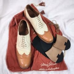 ジンターラZINTALAシルバノラッタンジ茶白コンビウイングチップレザー