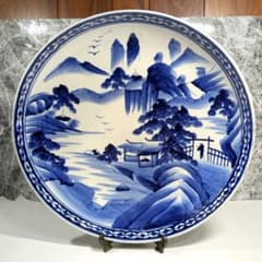 古伊万里焼 青染付の山水画 陶磁器特大皿 約46cm 骨董品 - メルカリ