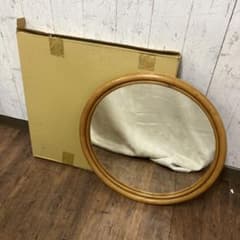 □A-壁 昭和レトロ ニチハン 木製 丸型鏡 ラウンドミラー ウォール