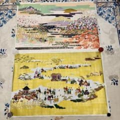 美濃和紙 友禅染 大判アート 2枚セット（花鳥／平安絵巻） 絵画 日本画