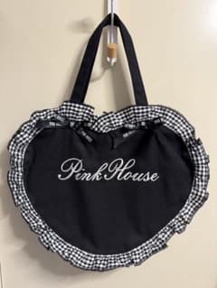 ピンクハウス❤︎ハートバッグ黒❤︎無地×ギンガムフリル
