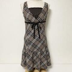 バーバリー ペチコート付き ノバチェック ウール リボン ワンピース 36