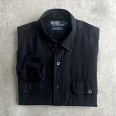 90s ポロ ラルフローレン シルク混 無地 G.I.シャツ M 黒 ブラック