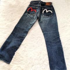 赤×白 紅白 刺繍カモメ EVISU エヴィス デニム 濃紺 赤耳 - メルカリ