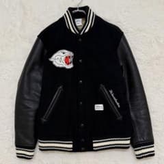 極美品 BEDWIN 中綿スタジャン 黒 レザーパンサー ワッペン 刺繍 L