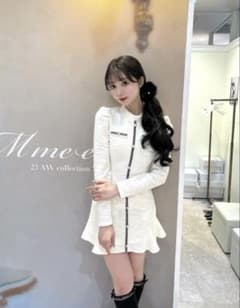 Mmeeme エムミーエメ バイカラーニットツイードミニワンピース