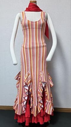 フラメンコ衣装 ストライプ ツーピース 赤 オレンジ 黄色 白 系 - メルカリ