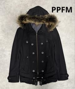 y2k 00s PPFM ナポレオンジャケット Pコート リアルファー ブラック