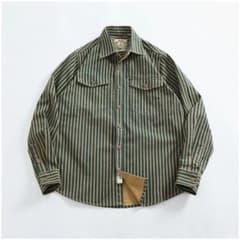 ユーズド加工 レトロストライプ柄ヘビーウェイトオーバーシャツ - メルカリ