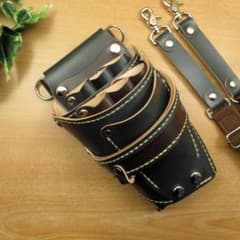 ダークグリーン＆焦げ茶 6丁差し 本革シザーケース SCA-100/CGC