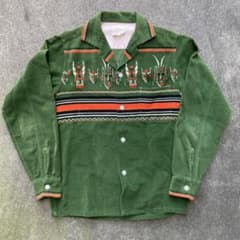 50s プリントコーデュロイ オープンカラーシャツネイティブ 仮面柄