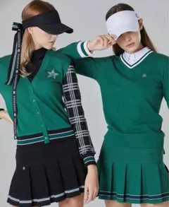 CHUCUCHUの レディースウェア 緑のスカートとポロシャツバイザーセット