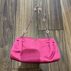 ブルガリBVLGARI ピンク サテンクラッチバッグ チェーンストラップ