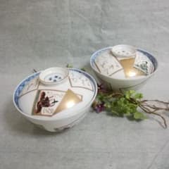 蓋椀2客5弁花紋様金彩手書き古伊万里江戸時代冨貴長春歌人和骨董