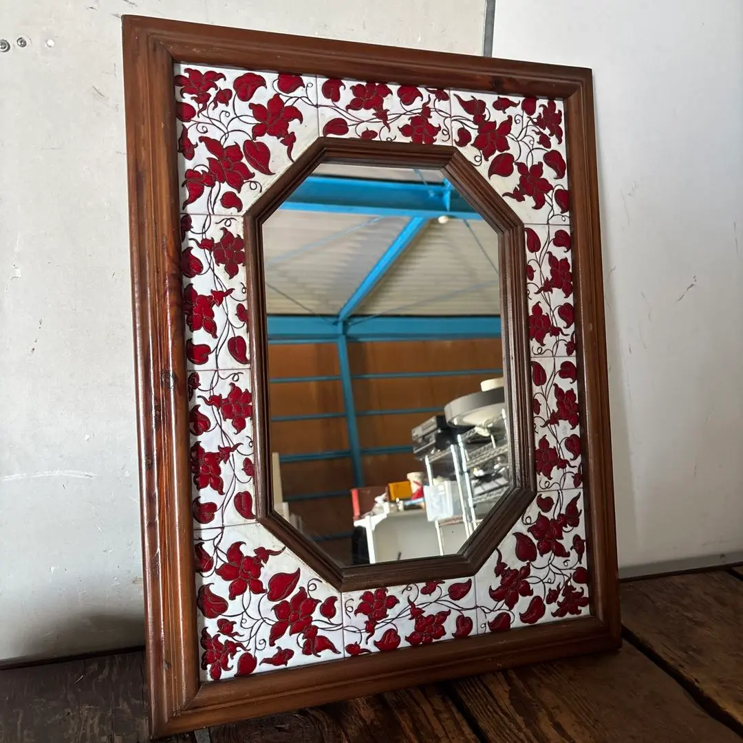 ヴィンテージ ウォールミラー スペイン製 タイル 無垢 大 ヴィンテージ