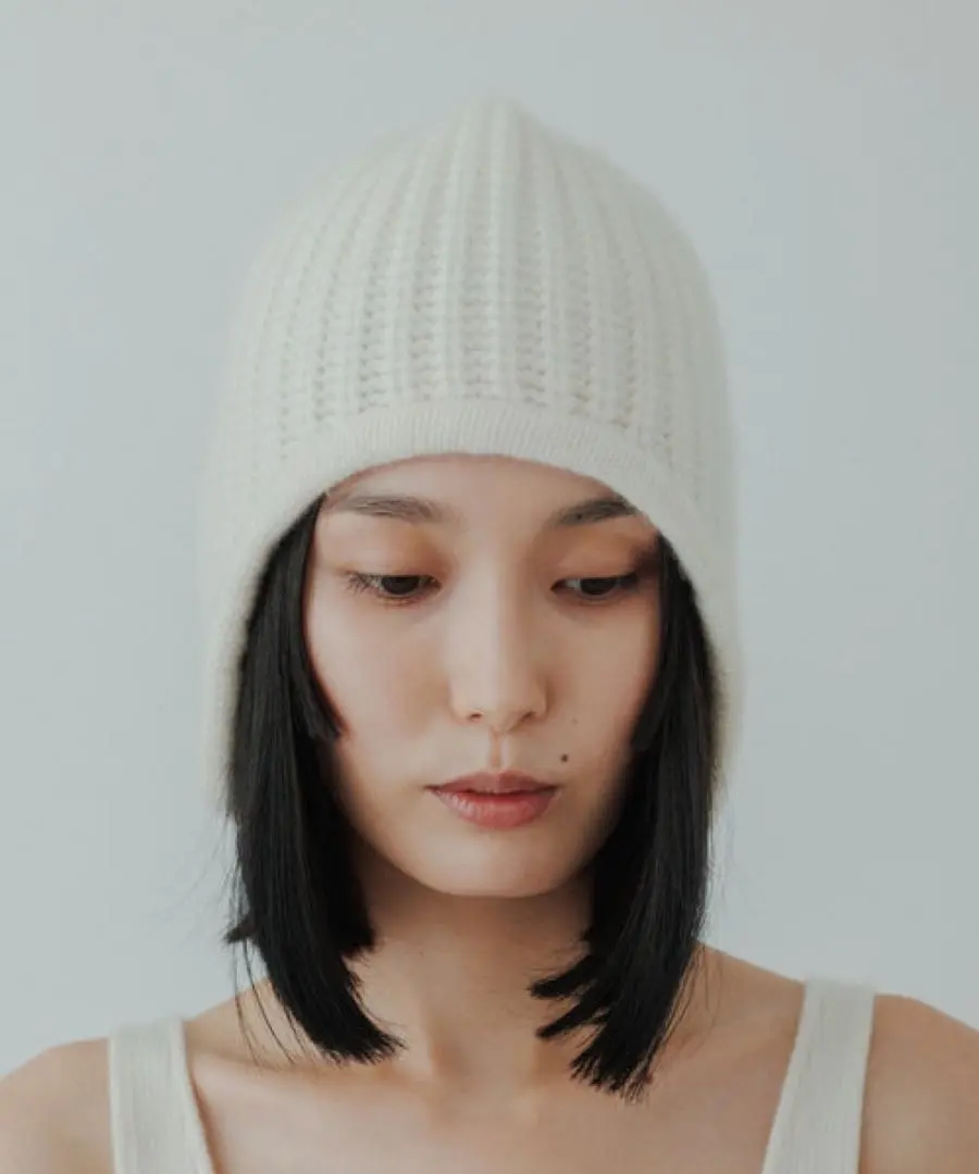 yo biotop カシミヤ100% フライトキャップ ニット帽 ホワイト