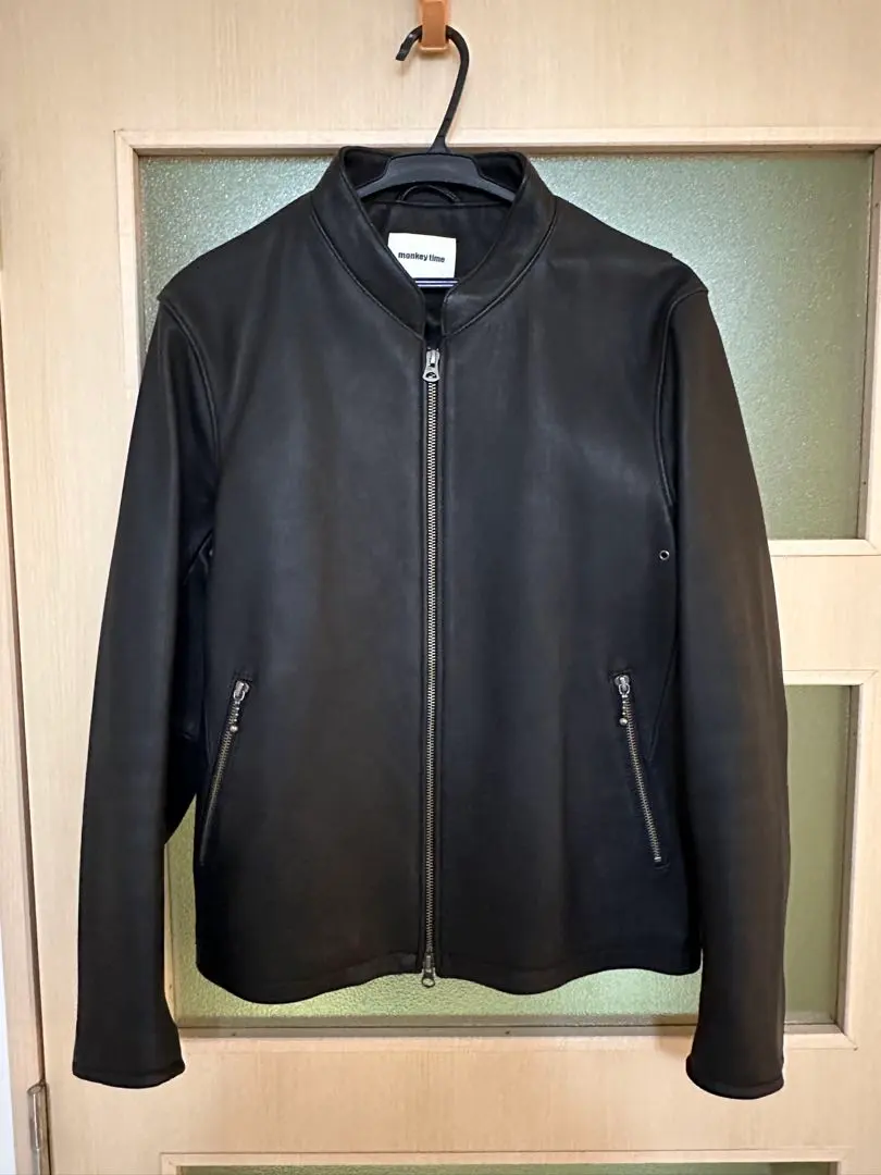 monkey time ブラックレザー シングルライダース L 花柄 やぎ革