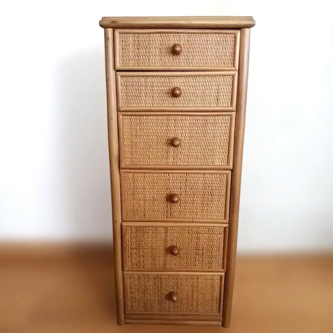 ヴィンテージ 籐ラタン 6段チェスト ラタン レトロ 引き出し 収納