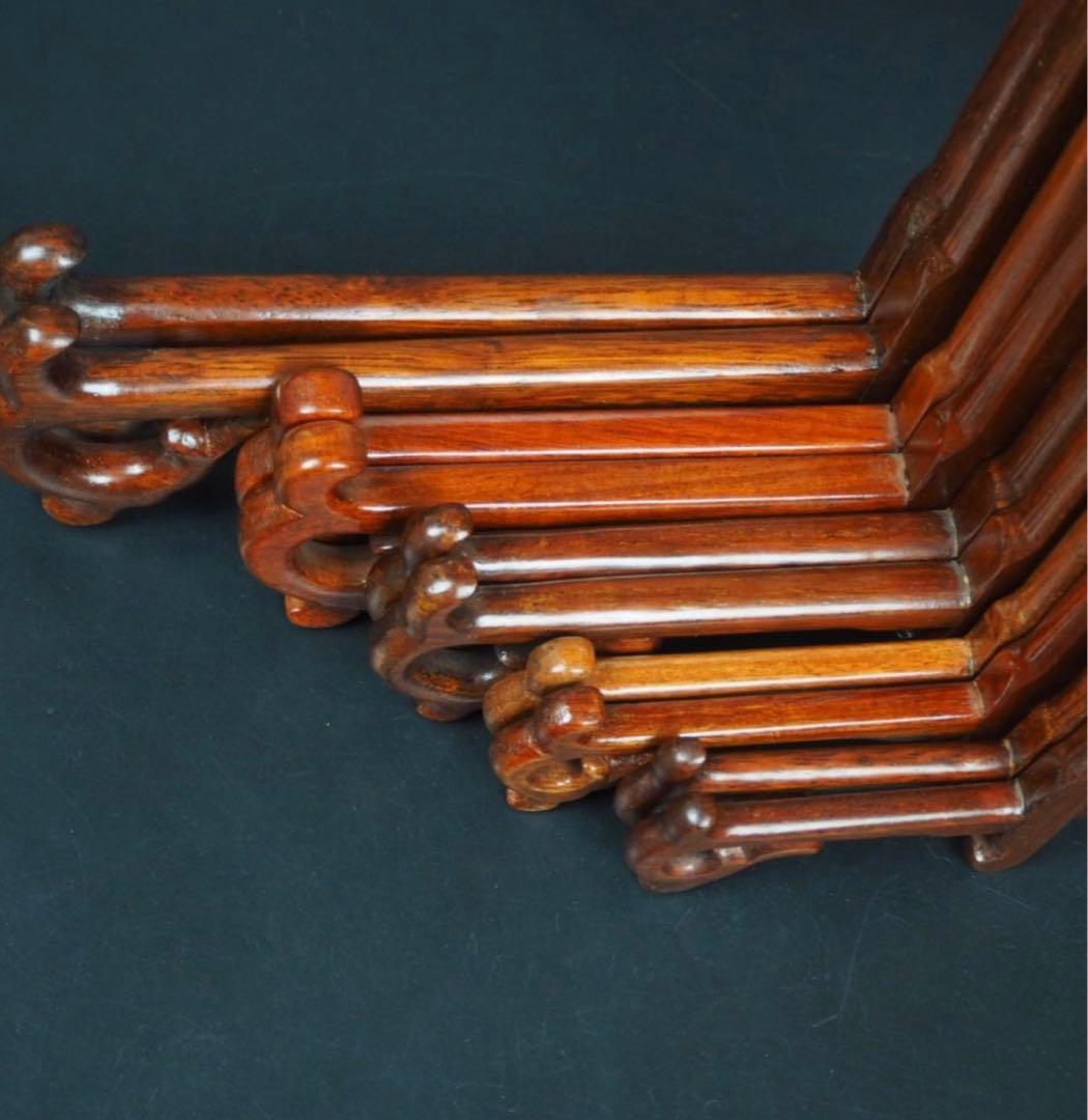 送料無料　唐木紅木皿立て5点　中国美術　長期保管未使用品①