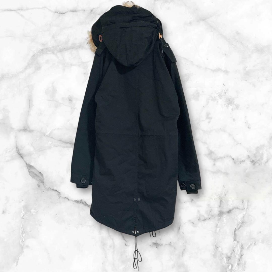 【未使用】ヒューストン　ブラック　モッズコート　ファー付きフード　L ロング丈