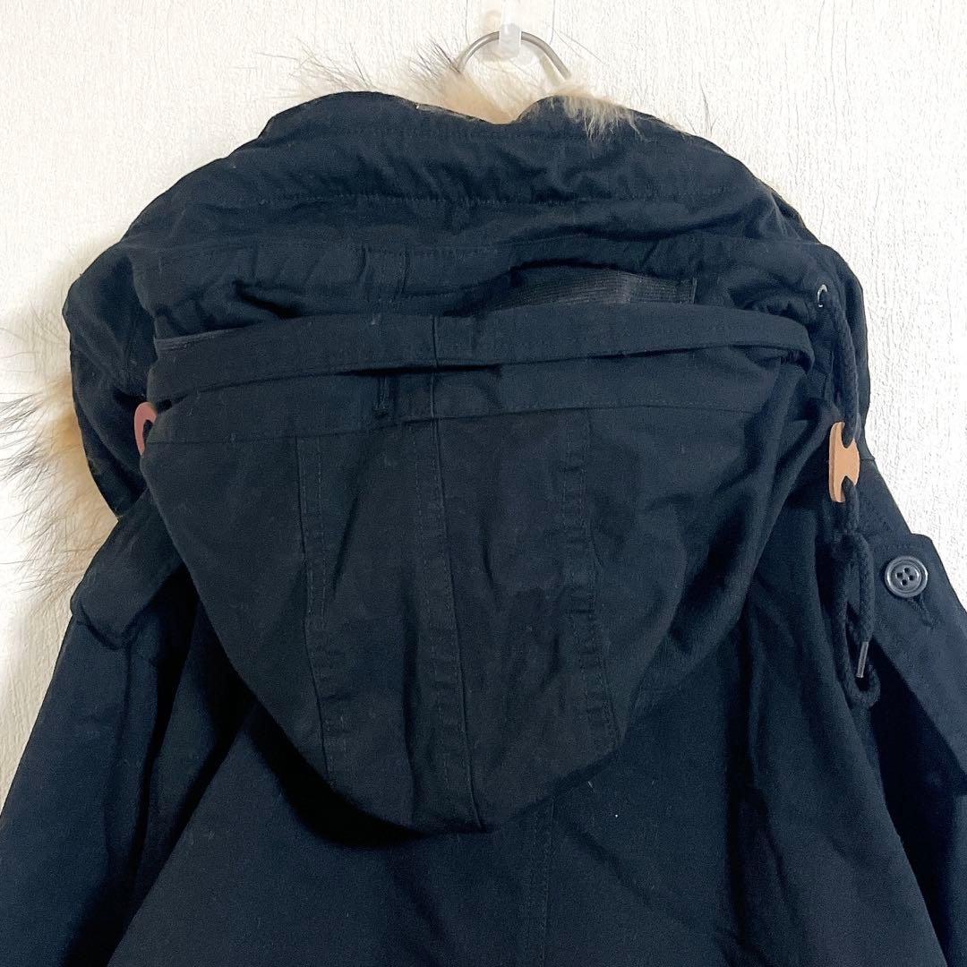 【未使用】ヒューストン　ブラック　モッズコート　ファー付きフード　L ロング丈