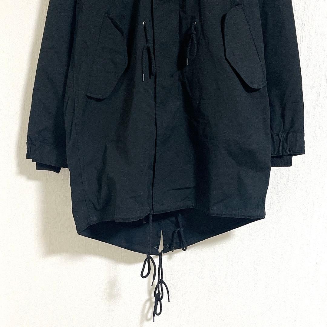 【未使用】ヒューストン　ブラック　モッズコート　ファー付きフード　L ロング丈