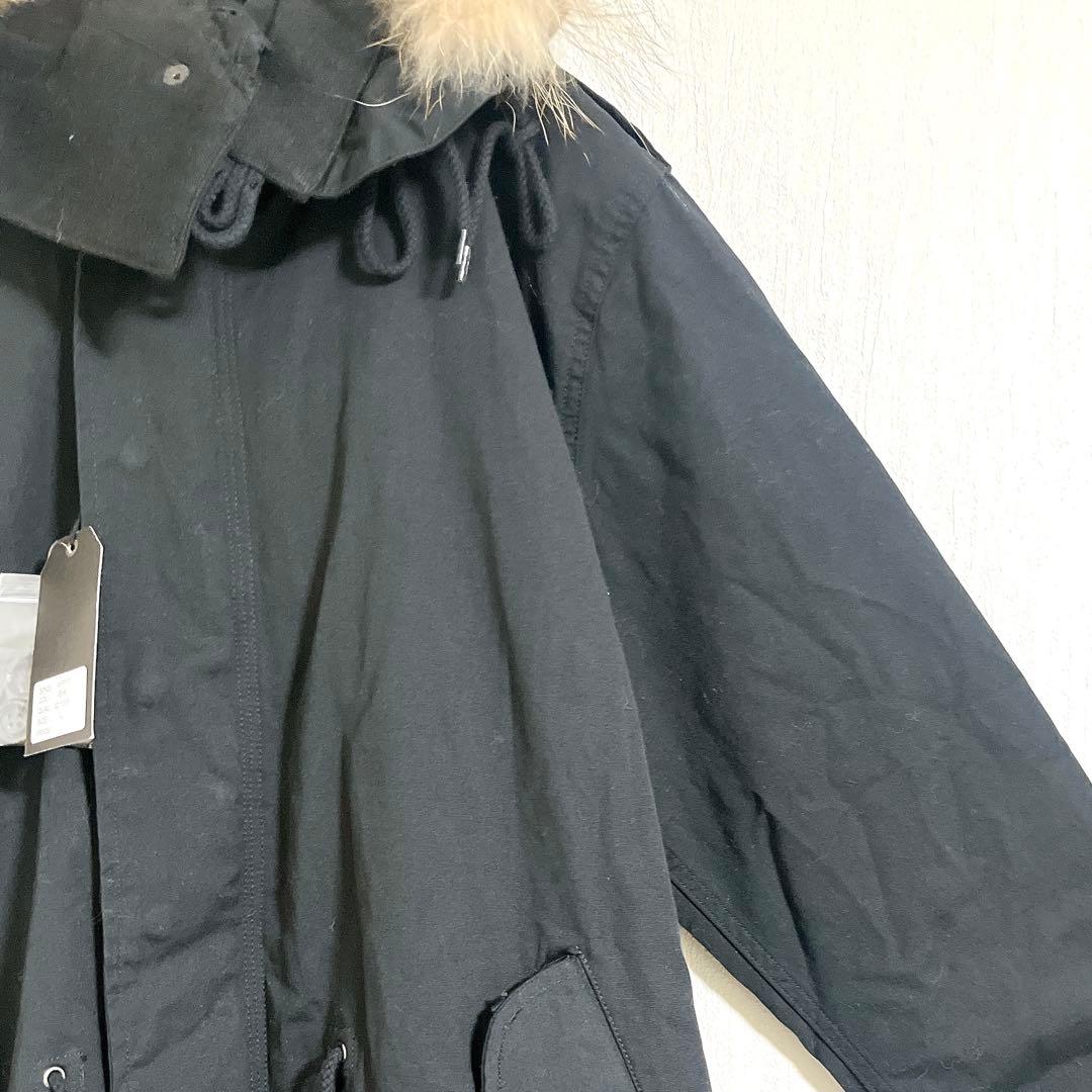 【未使用】ヒューストン　ブラック　モッズコート　ファー付きフード　L ロング丈