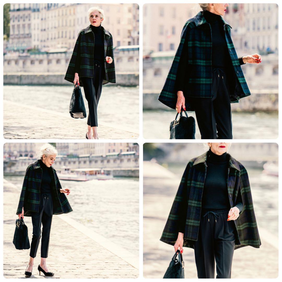 ま*】様 【新品】JENNEジェンヌチェックケープコートブリジットバルドーポンチ